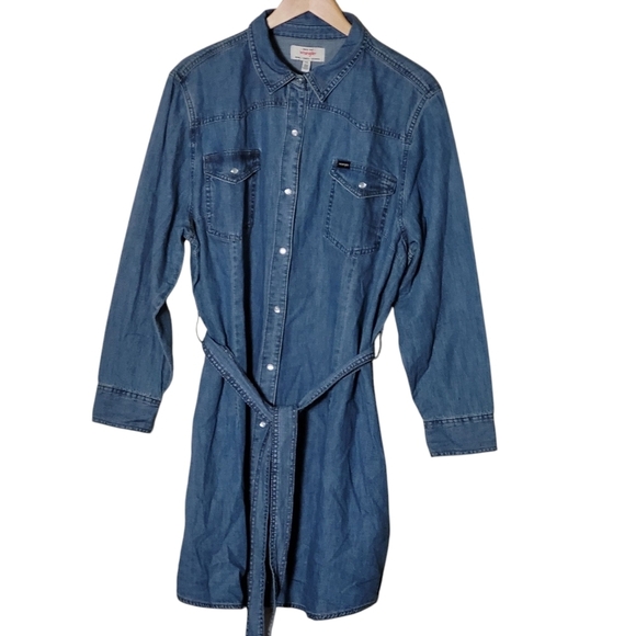 Wrangler Women's Long Sleeve Western Snap Front Denim Shirt Dress Blue Size XXL - Picture 6 of 9